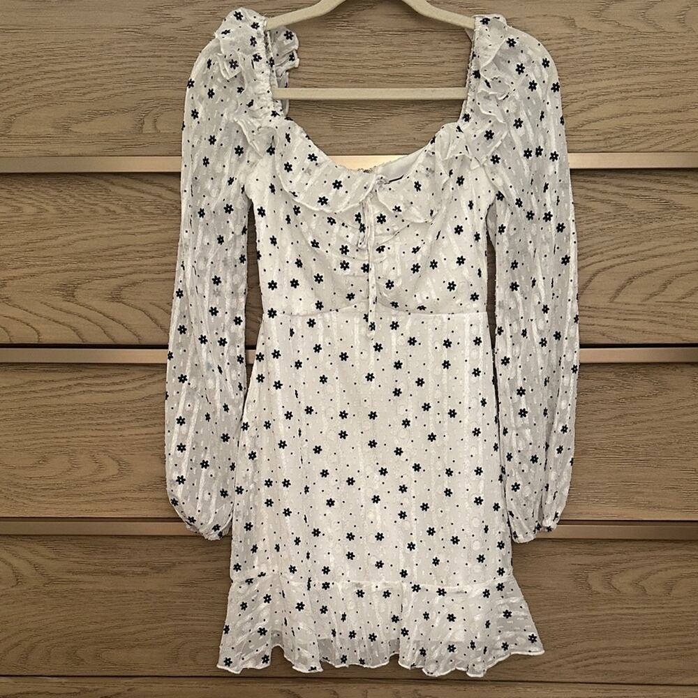 White Dress with Black Flower Pattern